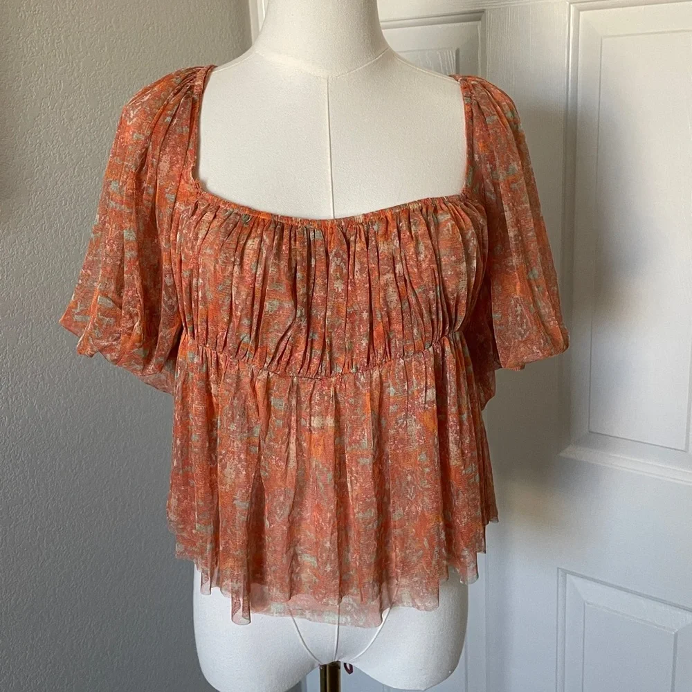 Free People Orange Floral Blouse